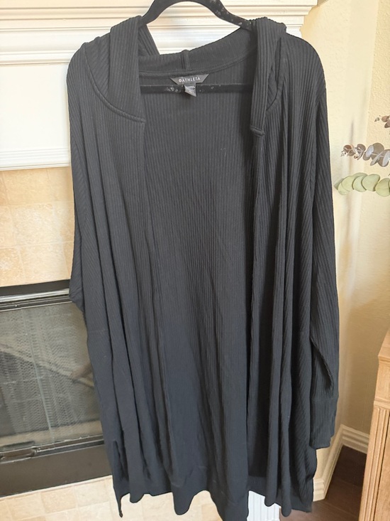 Athleta Sweaters - Athleta Black Ribbed Hooded Open Front Long Cardigan 3X